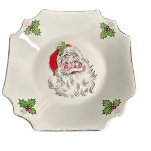 Vintage Bone China Jolly Santa Holly Mistletoe Holiday Christmas Small Dish